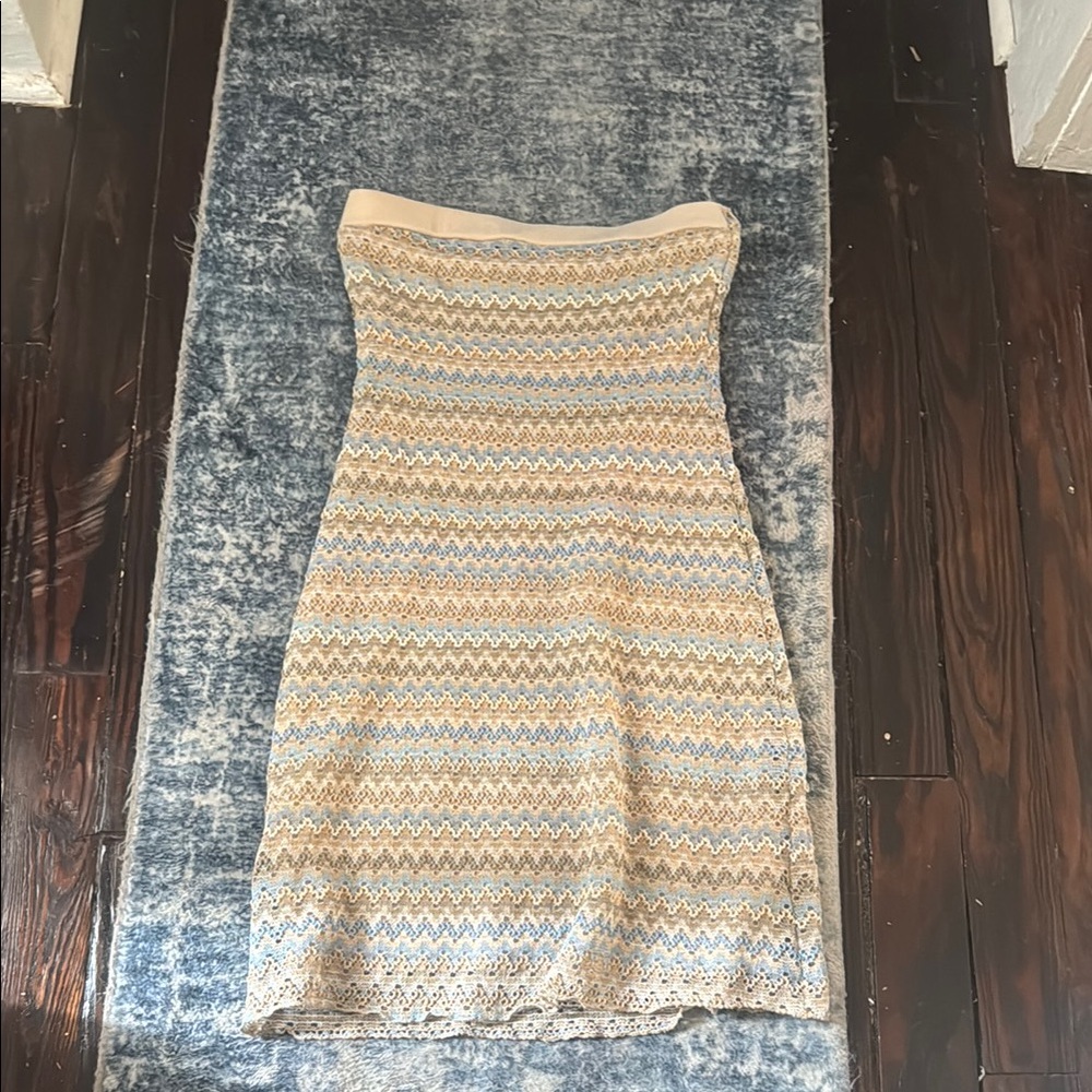 Chesley White and Orange Strapless Bodycon Dress